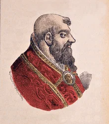 Retrato do Papa Clemente VII (Clemente ou Clemens ou Giulio di Giuliano de Medicis) (1523-1534), 1898 (gravura com posterior coloração)